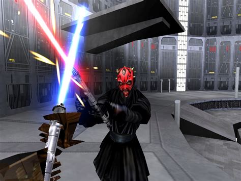 Fully interactive environments - morphing walls and floors, moving platforms, and conveyors, realistic lighting and atmospheric effects. . Star wars jedi knight